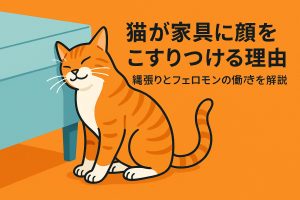 家具に顔をこすりつける猫の画像